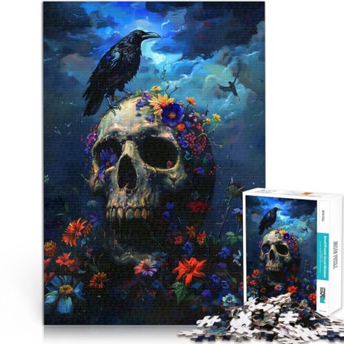 1000-Teile-Puzzle für Erwachsene “Rabenschädel Blumen” Aus Holz，Geeignet für Personen ab 14 Jahren Intellektuelles Spiel Erwachsene und Jugendliche。Größe：50x75cm/19.6x29.5Zoll von KGUHVFTK