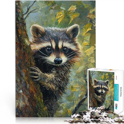 1000-Teile-Puzzle für Erwachsene und Jugendliche “Waschbär im Baum” Aus Karton，ab 14 Jahren Verbessern Sie Ihr Gedächtnis Künstlersammlung, Bildende Kunst。Größe：38x52cm/14.9x20.4Zoll von KGUHVFTK