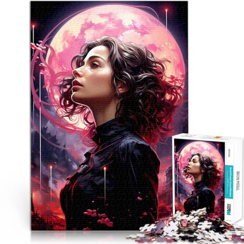 1000 Teile Puzzles für Erwachsene Puzzles Geschenke “Frau im rosa Mondlicht” Aus Karton，für Kinder ab 14 Jahren Pädagogisches Spielzeug zum Lernen Lernen pädagogisches Geschenk。Größe：26x38cm von KGUHVFTK