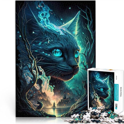 1000 Teile Puzzles für Erwachsene Puzzles Geschenke “Märchenhafte Blaue Katze” Aus Karton，ab 14 Jahren einzigartiges Herausforderungsspiel Lernspiel zum Geburtstag und Weihnachten。Größe：38x52cm von KGUHVFTK