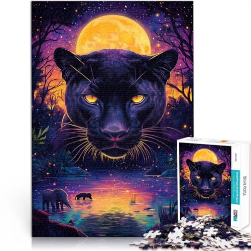 1000 Teile für Geschenke für Erwachsene “Farbmalerei schwarzer Panther” Aus Holz，ab 14 Jahren Lernspielzeug zum Lernen Geschenk - Herausforderndes Spiel。Größe：50x75cm/19.6x29.5Zoll von KGUHVFTK