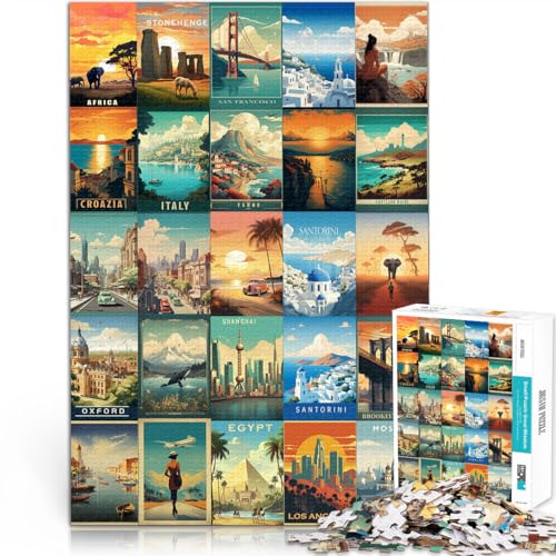 1000-teilige Puzzles für Erwachsene “reiseplakat spleißen Kunst” Aus Holz，ab 14 Jahren Familienspiele Geschenkspielzeug。Größe：50x75cm/19.6x29.5Zoll von KGUHVFTK