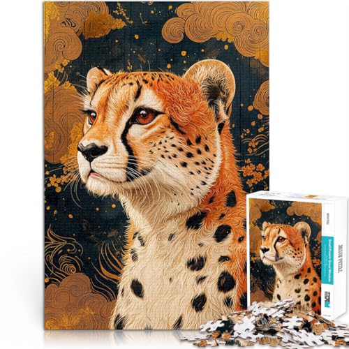 1000-teiliges Puzzle für Erwachsene “Gepard mit goldenen Wolken” Aus Karton，ab 14 Jahren Lernspiel für Familien Spiele Spielzeug Geschenk。Größe：26x38cm/10.2x14.9Zoll von KGUHVFTK