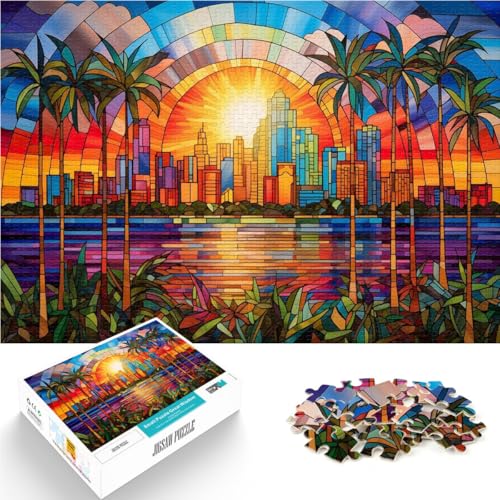 1000-teiliges Puzzle für Erwachsene “Glasmalerei Miami” Aus Holz，für 14+ Präzisionsschneiden tolles Geschenk。Größe：50x75cm/19.6x29.5Zoll von KGUHVFTK