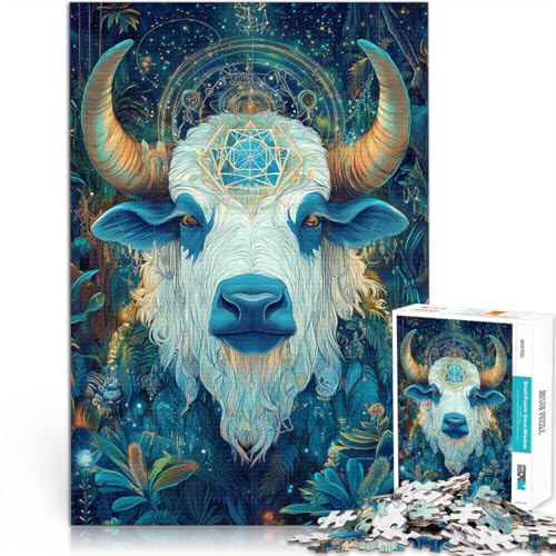 1000-teiliges Puzzle für Erwachsene “Mythisches Tier Bulle” Aus Holz，ab 14 Jahren Stressabbau Wichtelgeschenke。Größe：50x75cm/19.6x29.5Zoll von KGUHVFTK