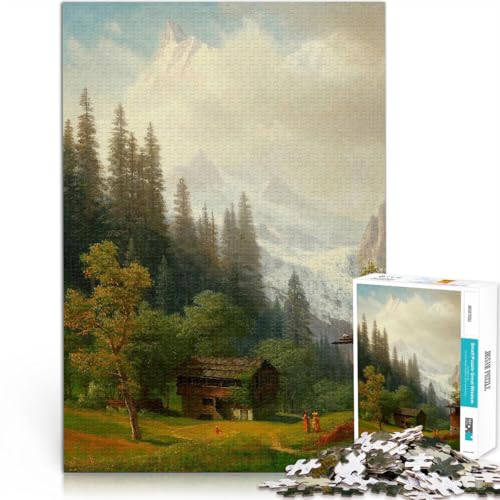 Puzzle 1000 Teile für Erwachsene “Alpenszene Bierstadt” Aus Holz，Geeignet für Personen ab 14 Jahren Herausforderndes Spielzeug Geeignet 。Größe：50x75cm/19.6x29.5Zoll von KGUHVFTK