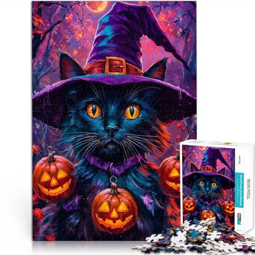 Puzzle 1000 Teile für Erwachsene “Hexenkatze” Aus Holz，Geeignet für Personen ab 14 Jahren lustige Spiele für die ganze Familie Geschenk zum Geburtstag。Größe：50x75cm/19.6x29.5Zoll von KGUHVFTK