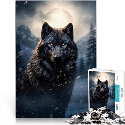 Puzzle 2000 Teile für Erwachsene “schwarzer Wolf im Schnee” Aus Karton，ab 14 Jahren DIY-Lernspiele Geschenkspielzeug。Größe：70x100cm/27.5x39.3Zoll von KGUHVFTK