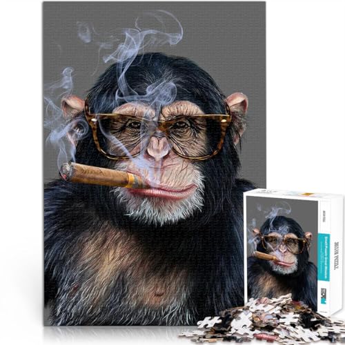 Puzzle für Erwachsene, 1000 Teile “Hipster-Schimpansen-Zigarre” Aus Karton，ab 14 Jahren DIY-Lernspiele tolles Geschenk。Größe：26x38cm/10.2x14.9Zoll von KGUHVFTK