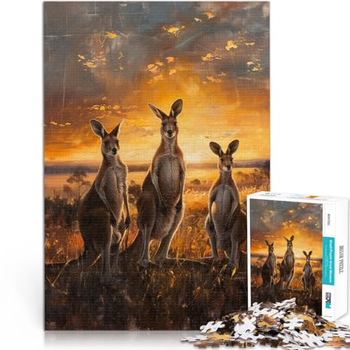 Puzzle für Erwachsene, 1000 Teile “Kängurus Sonnenuntergang Malerei” Aus Holz，für und ab 14 Jahren Startseite Lernspiele DIY Spielzeug Geschenkideen。Größe：50x75cm/19.6x29.5Zoll von KGUHVFTK