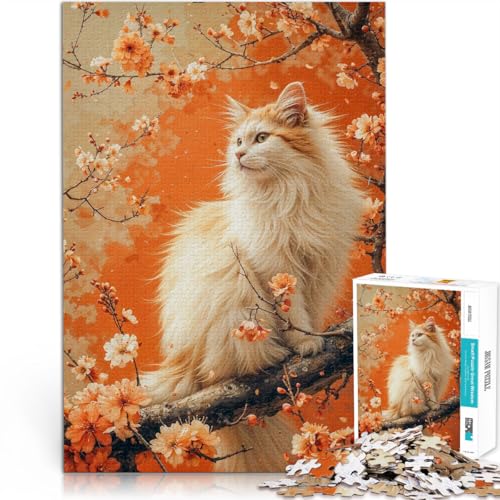 Puzzle für Erwachsene, 1000 Teile “Kirschblütenkatze” Aus Karton，Geeignet für Personen ab 14 Jahren Denksportaufgabe-Spiel Erwachsene und Jugendliche。Größe：26x38cm/10.2x14.9Zoll von KGUHVFTK