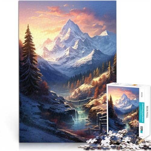 Puzzle für Erwachsene, 1000 Teile “ Winterberge” Aus Holz，für Kinder ab 14 Jahren einzigartiges Herausforderungsspiel tolles Größe：50x75cm/19.6x29.5Zoll von KGUHVFTK