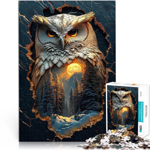 Puzzle für Erwachsene 1000 Teile “Goldene Eule Doppelbelichtung” Aus Karton，Geeignet für Personen ab 14 Jahren Lernspiele Weihnachtsspiel Geschenke。Größe：38x52cm/14.9x20.4Zoll von KGUHVFTK