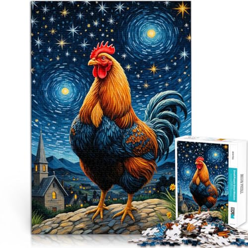 Puzzle für Erwachsene 1000 Teile “Hahn Huhn Sternennacht” Aus Karton，ab 14 Jahren Entspannende Spiele 。Größe：26x38cm/10.2x14.9Zoll von KGUHVFTK