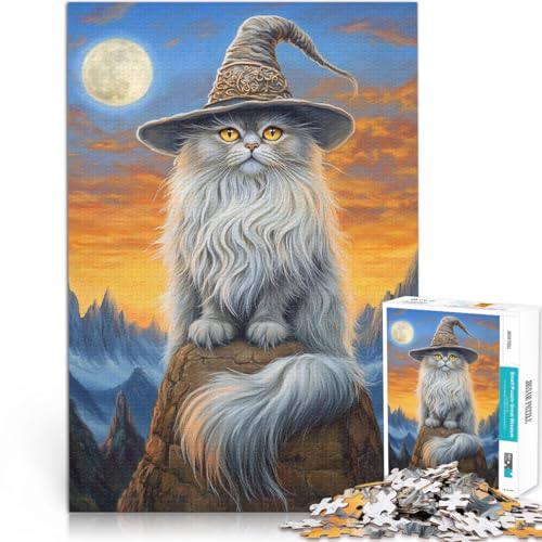 Puzzle für Erwachsene 1000 Teile “Katze Perser und Mond” Aus Karton，ab 14 Jahren Lernspiele für Erwachsene und Jugendliche Geschenk - Herausforderndes Spiel。Größe：26x38cm/10.2x14.9Zoll von KGUHVFTK