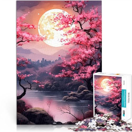Puzzle für Erwachsene 1000 Teile “Kirschblüte und Mond” Aus Holz，für und ab 14 Jahren lustige Spiele für die ganze Familie Lustiges Geschenk für die ganze Familie。Größe：50x75cm/19.6x29.5Zoll von KGUHVFTK