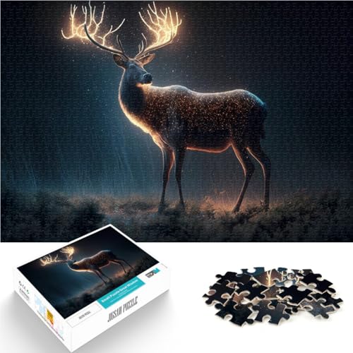Puzzle für Erwachsene 1000 Teile “Leuchtendes Rentier” Aus Karton，ab 14 Jahren Intellektuelles Dekompressions-Lernspielzeug Weihnachts- und Geburtstagsgeschenke。Größe：38x52cm/14.9x20.4Zoll von KGUHVFTK