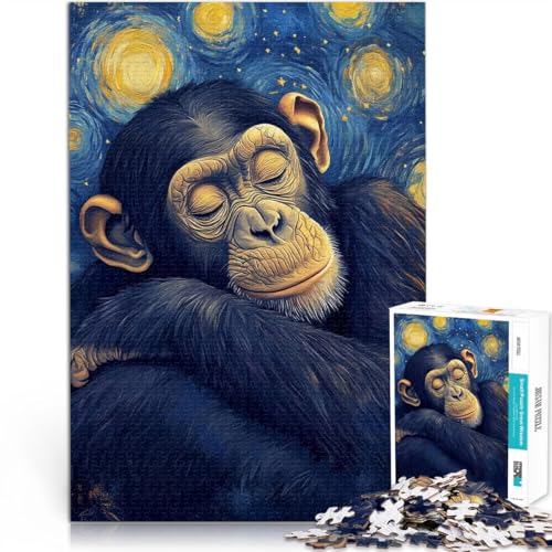 Puzzle für Erwachsene 1000 Teile “Schimpansen-Sternennacht” Aus Karton，ab 14 Jahren Wanddekoration Tolle Geschenke und Spielzeuge。Größe：26x38cm/10.2x14.9Zoll von KGUHVFTK