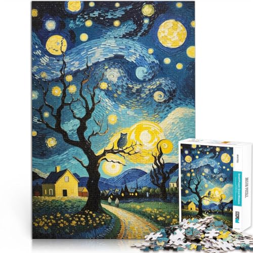 Puzzles für Erwachsene 1000 “Haus unter den Sternen in der Nacht” Aus Holz，Geeignet für Kinder ab 14 Jahren Herausforderndes Spielzeug Schenkung von Kunstwerken。Größe：50x75cm/19.6x29.5Zoll von KGUHVFTK