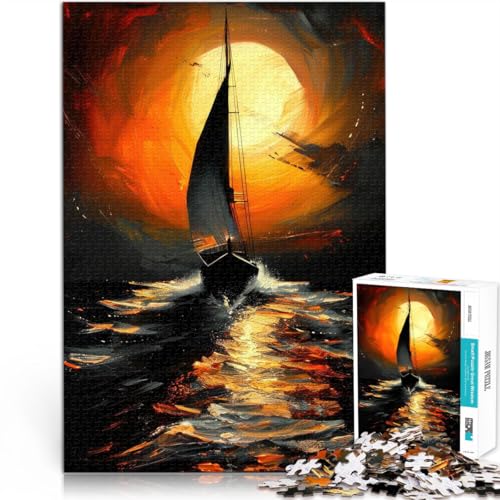 für Erwachsene 1000 Teile Puzzle “Sonnenuntergangssegeln” Aus Karton，Geeignet für Kinder ab 14 Jahren Spielzeug Gutes Geschenk。Größe：38x52cm/14.9x20.4Zoll von KGUHVFTK