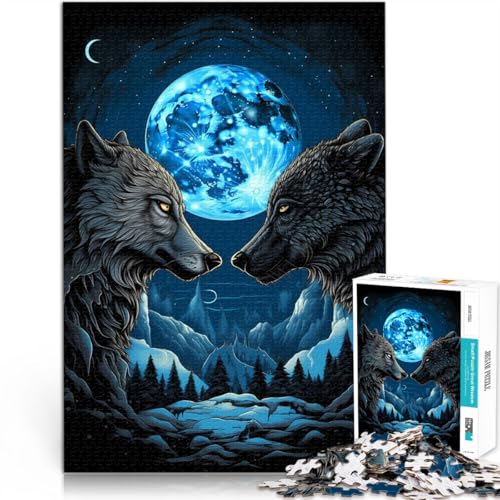 für Erwachsene 1000 Teile Puzzle “Wolf Mondlicht Vintage” Aus Holz，ab 14 Jahren Spielzeug Lernspiele Antistress tolles Größe：50x75cm/19.6x29.5Zoll von KGUHVFTK