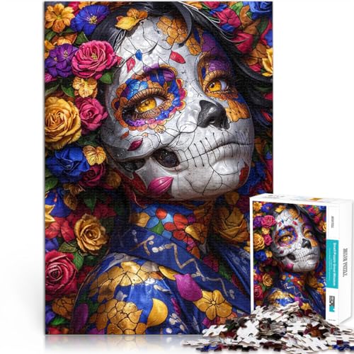 für Erwachsene 1000 Teile Puzzle “Zuckerschädel-Frau” Aus Karton，für Kinder ab 14 Jahren Stressabbau-Spielzeug Geschenkideen。Größe：38x52cm/14.9x20.4Zoll von KGUHVFTK