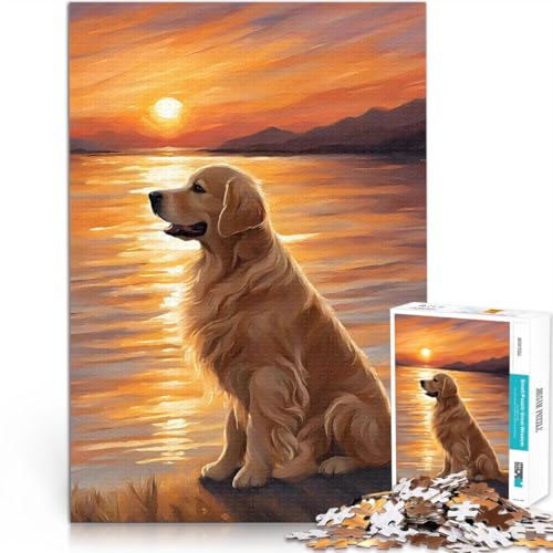 für Erwachsene 2000-teiliges Puzzle “Golden Retriever Sonnenuntergang” Aus Karton，ab 14 Jahren Familienaktivitäten Geburtstagsgeschenk。Größe：70x100cm/27.5x39.3Zoll von KGUHVFTK