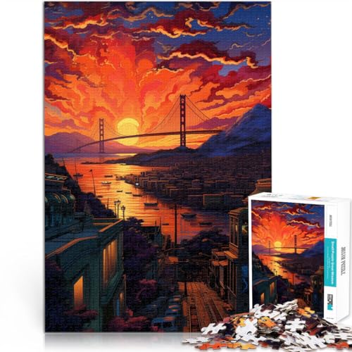 für Erwachsene2000-Teile-Puzzles “Sonnenuntergang am Golden Gate” Aus Karton，ab 14 Jahren Lernspiel für Familien Künstlersammlung, Bildende Kunst。Größe：70x100cm/27.5x39.3Zoll von KGUHVFTK