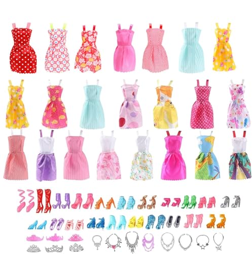 KHDULQ 32 PCS Barbie Kleidung Set, Barbie Zubehör Kleidung, 11 Zoll Barbie Kleidung, EnthäLt10 Kleidungsstücke, 10 Paar Schuhe, 12 Zubehör, für Mädchen Geburtstagsgeschenke (ZufäLlig) von KHDULQ
