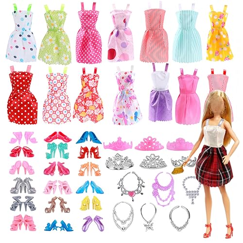 KHDULQ 32 PCS Barbie Kleidung Set, Barbie Zubehör Kleidung, 11 Zoll Barbie Kleidung, EnthäLt10 Kleidungsstücke, 10 Paar Schuhe, 12 Zubehör, für Mädchen Geburtstagsgeschenke (ZufäLlig) von KHDULQ