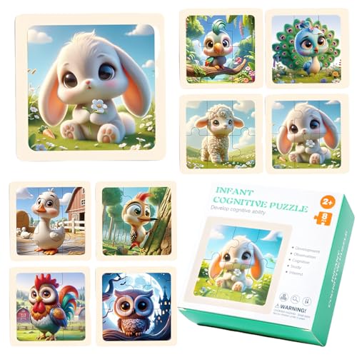 8 Stück Holzpuzzle Kinder,Kinderpuzzle Tiere Puzzle ab 2-5 Jahre 8 X 6 Teile Rahmenpuzzle Puzzle Kinder ab 3 Spielzeug Montessori Vorschule Lehrreiches Spielzeug Geschenke (Tiere) von KHDULQ