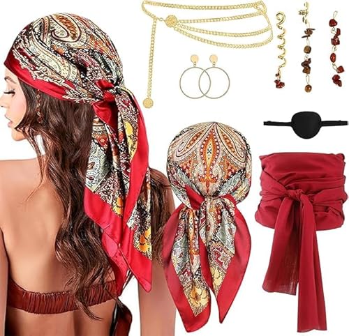 KHDULQ Piratenkostüm Damen,2025 Piraten Kostüm Frauen Piratenkostüm Damen Zubehör Bandana Piraten Schmuck Halloween Taillenkette für Halloween Kostüm Damen Pirat für Dein Piraten Kostüm Frauen von KHDULQ