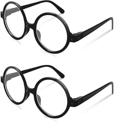 2 STK Retro Runde Brillen,Spielzeugbrille Zauberbrillen Halloween Brillenrahmen Nerd Brille Schwarz Ultra Light Gläser Zubehör Zum Anziehen Brille Fasching Lustige Brille Runde Brille Ohne Stärke von KHDULQ