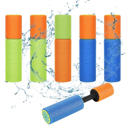 KHDULQ Spritzpistole Kinder,6 Stücke Wasserspritze Wasserpistole Schaumstoff Wasserspritzen Wasser Spielzeug Schaumstoff Wasserpistole,Zwei Farben Perfekt für Strand Wasser Spielzeug von KHDULQ