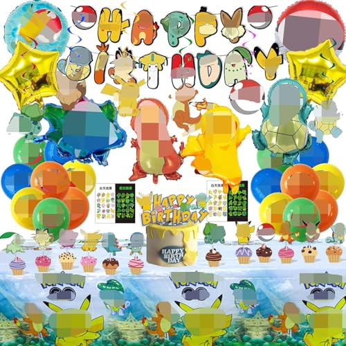 Niedlich Cartoon themed Geburtstag Deko, 47 Stück Kinder Geburtstag Party Set, Enthält Banner, Tischdecke, Kuchendekoration, Hängende Figuren, Tattoo-Aufkleber, Anime-Folienballons, Latexballons Niedlich Cartoon themed Geburtstag Deko, 47 Stück Kinder Geburtstag Party Set, Enthält Banner, Tischdecke, Kuchendekoration, Hängende Figuren, Tattoo-Aufkleber, Anime-Folienballons, Latexballons von KHFEIYUE