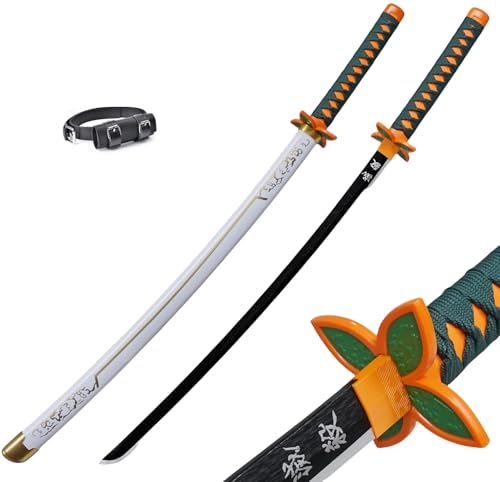 Demon Tanjiro Samurai Schwert,29 Zoll Anime Ninja Katana Cosplay Holzschwert,Für Slayer Lovers Halloween Weihnachten Geburtstag Dekorative Requisiten (Kochou Shinobu) von KHHK