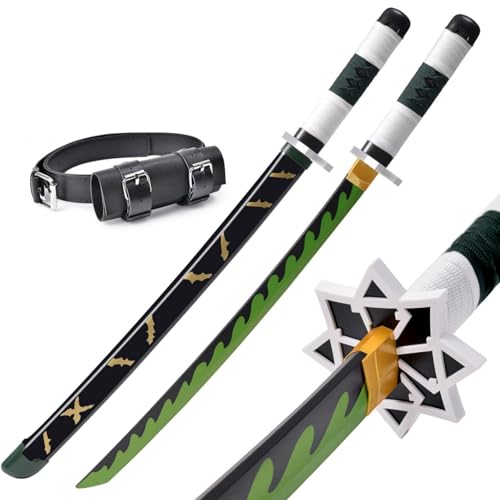 Demon Tanjiro Samurai Schwert,29 Zoll Anime Ninja Katana Cosplay Holzschwert,Für Slayer Lovers Halloween Weihnachten Geburtstag Dekorative Requisiten (Shinazugawa Sanemi) von KHHK
