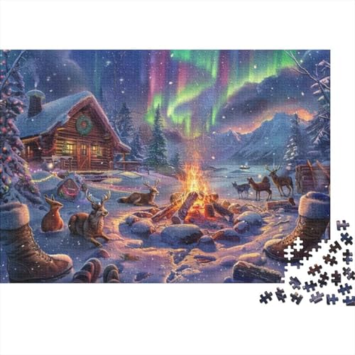 KHHKJBVCE 1000-teiliges Winter Campfire Puzzle, Karton, Jigsaw, Klassisch, Puzzle, 1 Set, 1000 Teile, 1 Stück, 1000pcs (75x50cm), 14+ Monate bis 11 Jahre von KHHKJBVCE