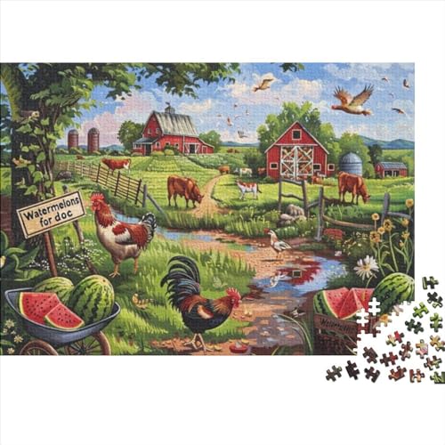 A Day on The Farm Puzzle für Erwachsene, Puzzle mit 500 Teilen, künstlerisches Puzzle, 500-teiliges Puzzle, 500 Teile, Heimdekoration, geeignet für Kinder ab 12 Jahren, 500 Stück (52 x 38 cm) von KHHKJBVCE