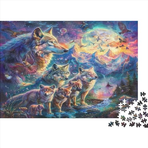 A Pack of Wolves Under The Beautiful Night Sky 500-teiliges Puzzle Für Erwachsene, Puzzles Für Erwachsene, 500-teiliges Puzzle, 500 Teile, Künstlerische Dekorationen, Geeignet Für Kinder Ab 12 Jahr von KHHKJBVCE