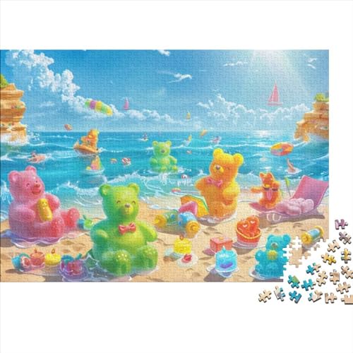 Beach Bear Puzzle für Erwachsene Puzzle mit 1000 Teilen künstlerisches Puzzle 1000 Teile Holzpuzzle Jedes Stück ist einzigartig geeignet für Kinder über 12 Jahre 1000 Teile (75 x 50 cm) von KHHKJBVCE