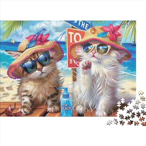 Beach Cat 1000-teiliges Puzzle Für Erwachsene, Kunstpuzzle, 1000-teiliges Puzzle, 1000-teiliges Kinderpuzzle. Geeignet Für Kinder Ab 12 Jahren 500pcs (52x38cm) von KHHKJBVCE