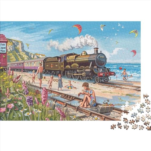 Beach Train Puzzle für Erwachsene Puzzle 1000 Teile künstlerisches Puzzle 1000 Teile Holzpuzzle Einzigartiges Puzzle Geeignet Für Kinder Über 12 Jahre 1000 Teile (75 x 50 cm) von KHHKJBVCE