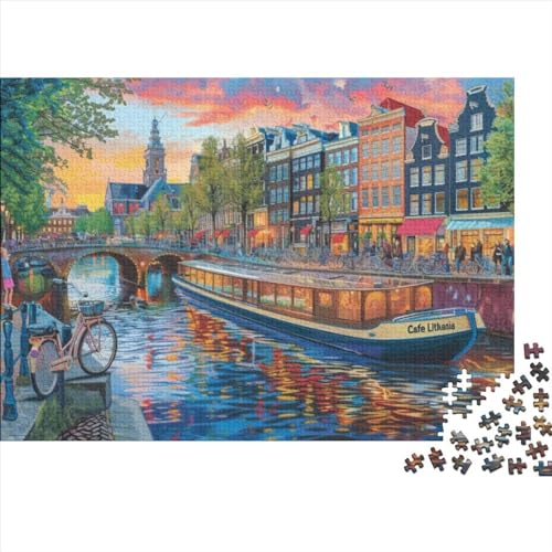 Beautiful Amsterdam Puzzle für Erwachsene, Puzzle mit 1000 Teilen, künstlerisches Puzzle, 1000 Teile, Holzpuzzle, künstlerische Dekoration, geeignet für Kinder ab 12 Jahren, 1000 Teile (75 x 50 cm) von KHHKJBVCE