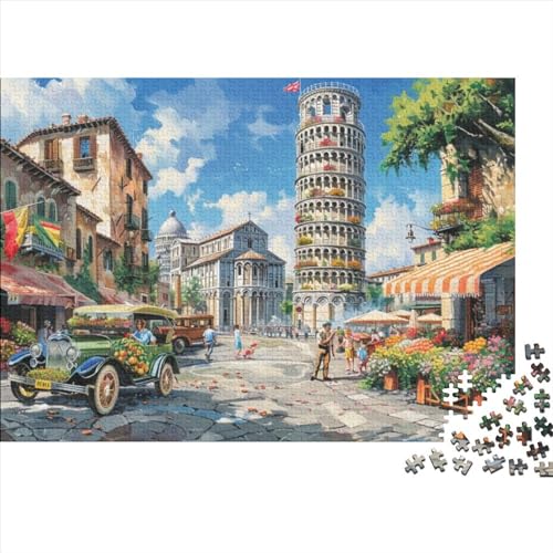 Bustling Italian Street Szene Puzzle für Erwachsene Puzzle mit 1000 Teilen künstlerisches Puzzle 1000 Teile Holzpuzzle Jedes Stück ist einzigartig geeignet für Kinder über 12 Jahre 1000 Teile (75 x 50 von KHHKJBVCE
