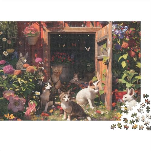 Cat in Front of The Garden 1000-teiliges Puzzle Für Erwachsene, Kunstpuzzle, 1000-teiliges Puzzle, 1000-teiliges Puzzle, Familienspiel, Puzzle, Geeignet Für Kinder Ab 12 Jahren 1000pcs (75x50cm) von KHHKJBVCE