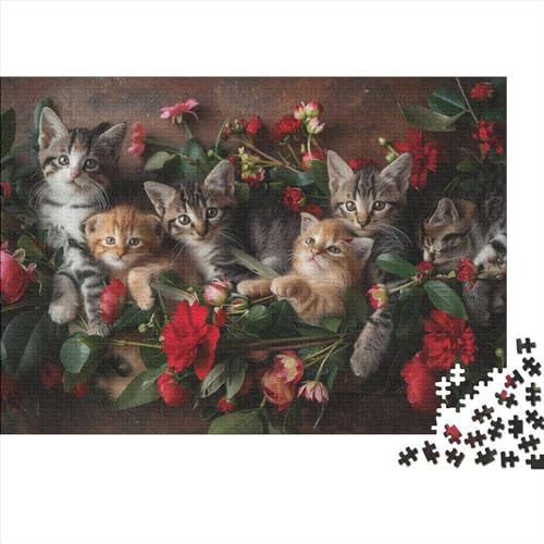 Cats and Flowers Puzzle Für Erwachsene, 500 Teile, Puzzle Für Erwachsene, 500 Teile, Puzzle, 500 Teile, Anspruchsvolles Puzzle, Geeignet Für Kinder Ab 12 Jahren 500pcs (52x38cm) von KHHKJBVCE