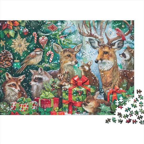 Christmas Animals 1000-teiliges Puzzle Für Erwachsene, Puzzle Für Erwachsene, 1000-teiliges Puzzle, Holzpuzzle, Einzigartige Denkaufgabe, Geeignet Für Kinder Ab 12 Jahren 1000pcs (75x50cm) von KHHKJBVCE