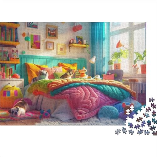 Colorful Bedroom Puzzle für Erwachsene, Puzzle mit 1000 Teilen, künstlerisches Puzzle, 1000 Teile, 1000 Teile, anspruchsvolles Puzzle, geeignet für Kinder über 12 Jahre, 1000 Teile (75 x 50 cm) von KHHKJBVCE