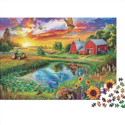 Colorful Farm Puzzle für Erwachsene, 1000 Teile, künstlerisches Puzzle, 1000 Teile, Holzpuzzle, Heimdekoration, geeignet für Kinder ab 12 Jahren, 1000 Stück (75 x 50 cm) von KHHKJBVCE